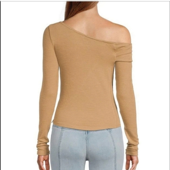 FREE PEOPLE Addie knit twist layering long sleeve top winter wheat tan neutral - Picture 3 of 3